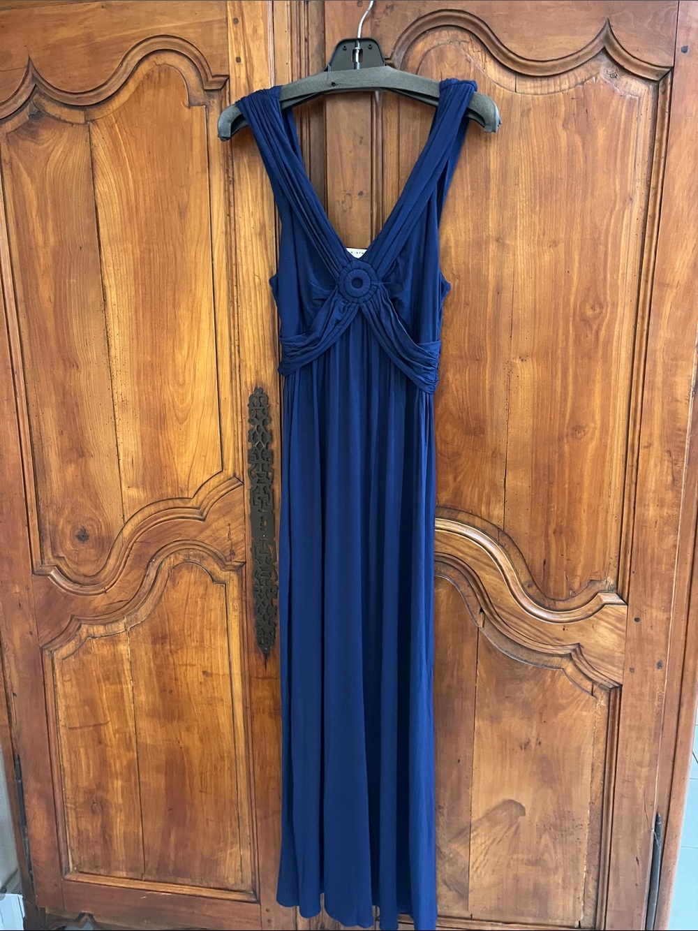 Max Studio Navy Blue Sleeveless Maxi Dress with Rosette Detail